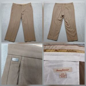 Tommy Bahama Silk Blend Pants Mens 40x30 Tan Herringbone Flat Front